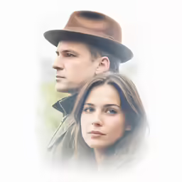 a man and a woman look at something in the distance