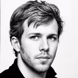 a man in a black shirt looking at the camera