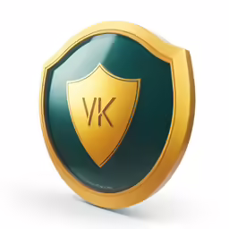 a shiny green and gold shield emblem with the k in it