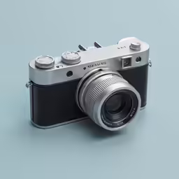 an old camera with an optical lens on a blue background