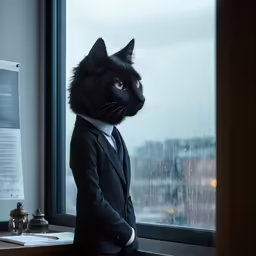 a black cat dressed in a suit and tie
