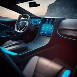 a vehicle has led interior lighting as well as steering wheel and dashboard