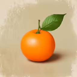 a big orange with a green leaf sticking out of it