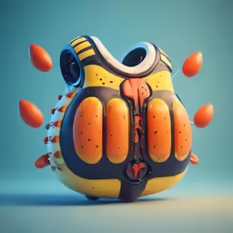 a yellow and black object that is in the air