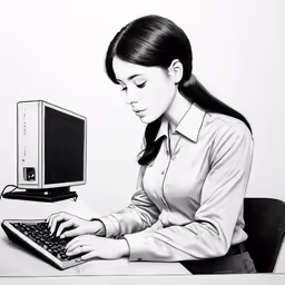 a woman in white shirt using computer at desk