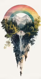 a digital surreal image of a rainbow over a mountain