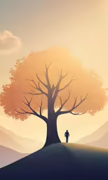 man and tree in the distance with sun coming out
