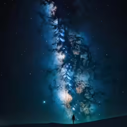 someone standing in front of the stars in a sky