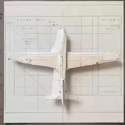 an airplane sits on top of white construction paper