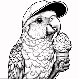 the parakeet holds an ice cream cone in his hand