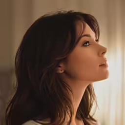 a beautiful woman with a light brown hair wearing earrings