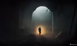 the shadow of a man in a tunnel