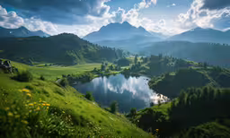 a scenic view of a lake in the mountains