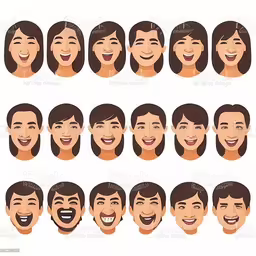 set of heads of a smiling and happy young man,a man and woman