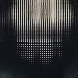 some people walking through a building with many dots