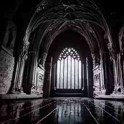 an elegant gothic stone church with large windows and pillars