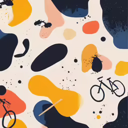 an abstract print of a bike and some circles