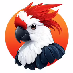 the bird has red feathers and is looking to its left