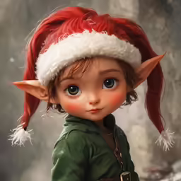 a elf with long red hair and green dress is looking forward