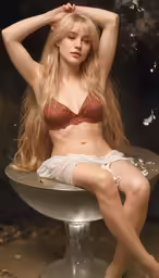 a woman in a bra top and skirt posing for a photo
