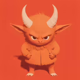 a cartoon of a devil standing against an orange background