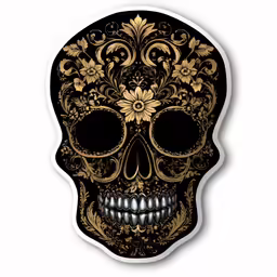 a decoratively designed skull sticker on white