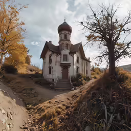 an abandoned church on a mountain side