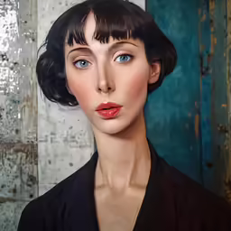 the portrait of a lady with blue eyes is a combination of self - portraiture and an artic feel