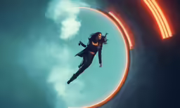 a female wearing all black standing on top of a circular object