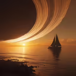 two boats and a sun reflecting in water