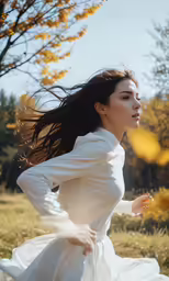 a woman with her hair up is running
