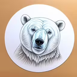a white round picture with an image of a bear