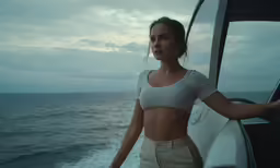 woman standing on the front of a boat with open windows