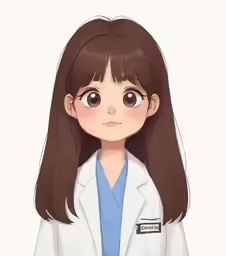 the girl in the lab coat is wearing a scrub