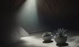 two pots with cacti and two plants sit in the corner