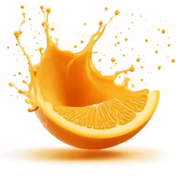 a slice of orange being splashed with juice