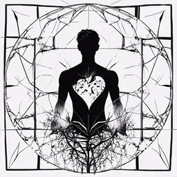 an artistic print of a person sitting in yoga position,a man reading a book in front of a glass block with a butterfly drawn on it