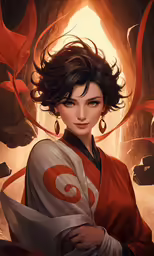 a woman is dressed up in a red and white outfit
