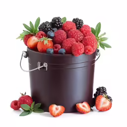 various fruits in a container with strawberries, raspberries and more