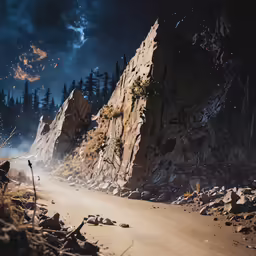 the night is coming down on a rocky mountain