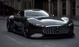 a grey, electric sports car is shown from the front