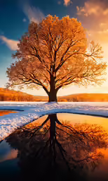 a tree and its reflection on a body of water