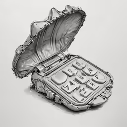 a drawing of a large silver device laying open