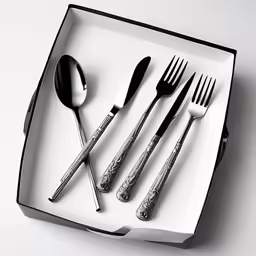 a container with four forks, one spoon and two knives