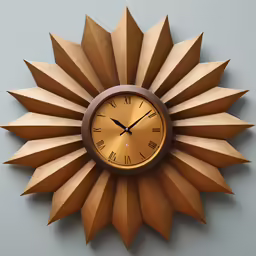 the clock is on a wall with some very unique looking decorations