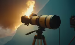 a camera with a lens on top of it