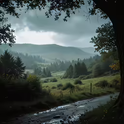 a large tree and a mountain in the background