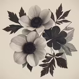 an illustration of white flowers and leaves