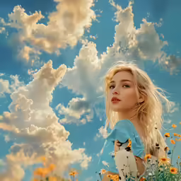 a young woman stands in a sunflower field