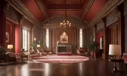 an elegant room with wooden floors and high ceilings